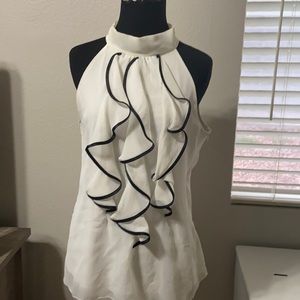 Sleeveless cream blouse with black trim size L
